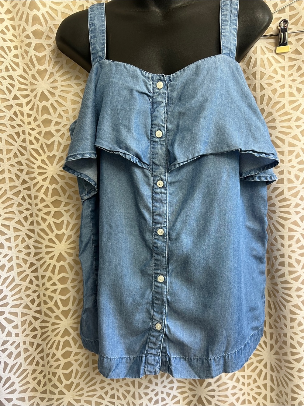 Michael Kors super soft Denim Ruffle Button-Front Women's Tank Top